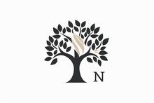 N Letter Tree Logo, Simple, Minimal, Flat, Vector, Black And White, White Background