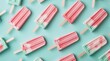 Multiple red and green popsicles with contrasting stripes creating a harmonious pattern on a turquoise background, depicting summer fun