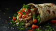 kebab wrap product studio photo with a dark black background, generative Ai