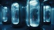 Team of astronauts in hypersleep anabiosis chamber aboard the orbital station. A crew of cosmonauts in hibernation. People in space. The concept of galactic travel and science.