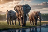 Fototapeta  - elephants in the river