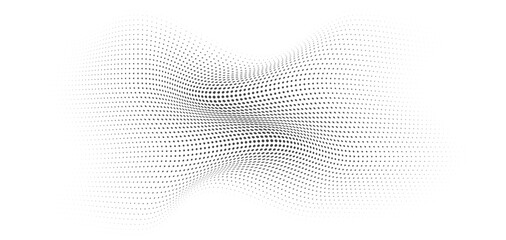Leinwandbilder - Flowing Wave Dot Halftone Pattern: Curve Gradient Shape on Transparent Background. Suitable for AI, Tech, Network, Digital, Science, and Technology Themes.