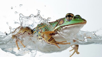 Canvas Print - A frog is sitting in the water and it's head is under a bubble. AI.