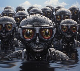 Wall Mural - a group of people with goggles on are in the water. ai.