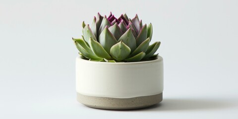 Canvas Print - A small plant in a white pot with purple flowers. AI.