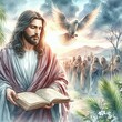 Palm Sunday Serenity: Watercolor Portrait of Jesus Christ, Symbolizing Christian Faith