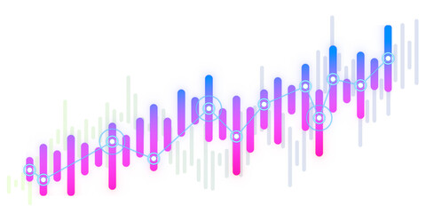 Abstract financial chart with uptrend line graph and bars on a white background representing market analysis