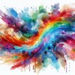 Vibrant Rainbow Brushstroke Watercolor Illustration: Abstract Panoramic Banner Art on Creative Aquarelle Painted Paper, Isolated on White Canvas for Design - Hand Drawn
