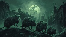 Rodent Pack Scavenges Under A Full Moon In A Hauntingly Deserted Urban Landscape