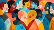 United hearts in neo-cubism: vintage poster of unity and joy