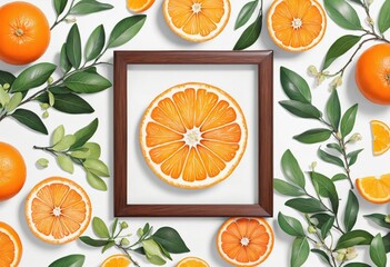 Frame with Orange Fruits in bright colours 