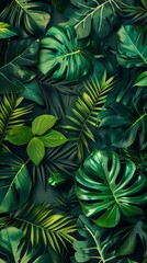 Wall Mural - Dense tropical foliage with a variety of green leaves. Nature and jungle concept for interior