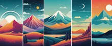 Set Of Abstract Landscape Banner Collection In Bright Colours 