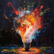 A single lightbulb moment sets off a captivating explosion of paint, embodying the essence of artistic inspiration.