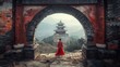 Joyful whispers among ancient Chinese ruins, stories in smiles