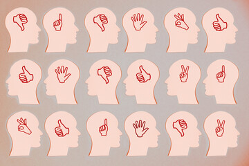 Concept image of mental exhaustion and brain fatigue. Concentration problems. various parts and head silhouette