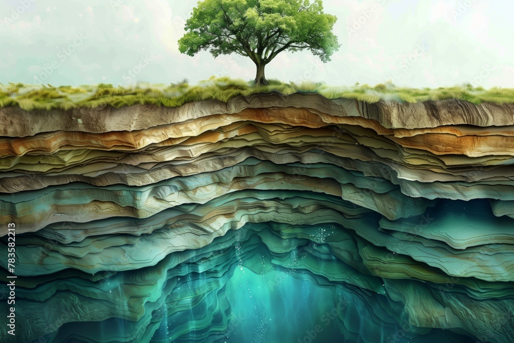 Schematic abstract cut geological structure of earth layers groundwater ...