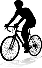 Sticker - Bicyclist riding their bike and wearing a safety helmet in silhouette