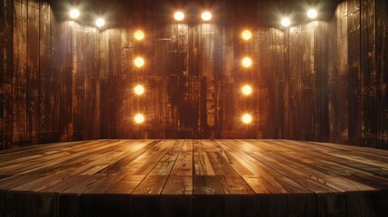 wooden 3d stage - organic material podium - empty country concert hall 