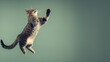 Happy cat jumping with funny expression, Funny cat flying in the air, Generative AI
