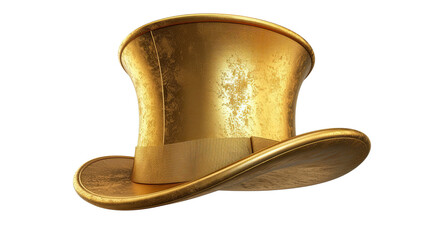 Golden top hat on white background