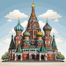 Saint Basil's Cathedral Hand-drawn Comic Illustration. Cathedral Of Vasily The Blessed. Vector Doodle Style Cartoon Illustration