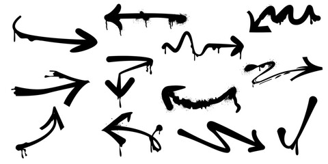 Aufkleber - Graffiti arrows. Black arrows painted with a spray can, set.