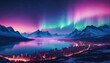 Purple aurora borealis in the sky. Generative AI.

