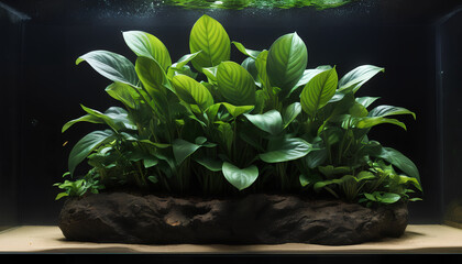 Wall Mural - Aquarium plants submerged in crystalline water in a freshwater aquarium. Generative AI.

