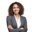 businesswoman with curly hair isolated on transparent background