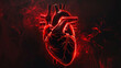 Cardiovascular heart, red pulse, stylized on black, health theme