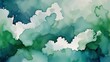 blue green and white watercolor background with abstract cloudy sky concept with color splash design and fringe bleed stains and blobs

