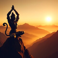 Canvas Print - Lord Hanuman practicing meditation on the park of mountain