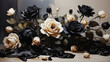 Enigmatic floral tableau featuring mysterious black roses, their velvety petals rendered with depth and nuance in oil.