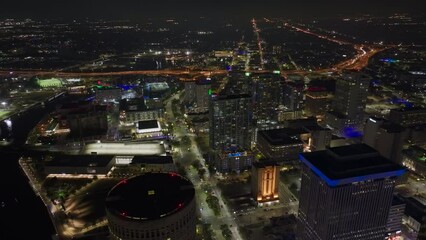 Poster - Downtown district of Tampa city in Florida, USA. Brightly illuminated high skyscraper buildings in modern american midtown.