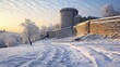 Winter castle tranquil dawn