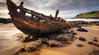 Abandoned ship sandy beach