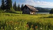 Aged cabin in the meadow