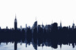 Artistic New York City silhouette with mirrored reflection, in a sleek monochrome style