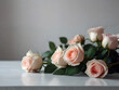pink roses in a vase on marble table, wallpaper, background