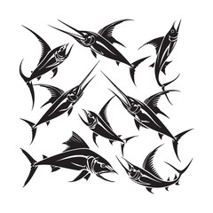 Wall Mural - Swordfish Fish black Silhouette vector art