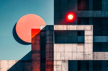 Wall Mural - AI generated illustration of bright orange light illuminating building exterior