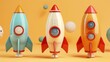 Retro-inspired toy rockets and spaceships 3d style isolated flying objects memphis style 3d render  AI generated illustration