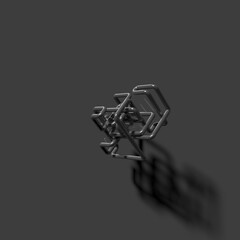 Wall Mural - Illustration of a 3d black abstract object and its shadow on a black background