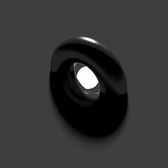 Wall Mural - Illustration of a 3d black circle and its shadow on a black background