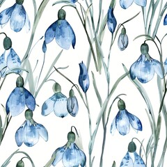 Canvas Print - Seamless pattern, watercolor snowdrops, light and hopeful signs of spring. Seamless pattern, Fabric Pattern, Tumbler Wrap, Mug Wrap.