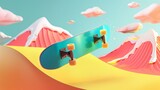 Fototapeta Londyn - Snowboard and halfpipe in a vibrant colorway 3d style isolated flying objects memphis style 3d render  AI generated illustration