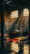 Soft morning light in a cinematic car garage  AI generated illustration