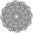 Outline mandala with doodle flowers and leaves, tangled coloring page with for creativity