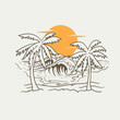 Tropical beach with palm trees. Hand drawn vector illustration

